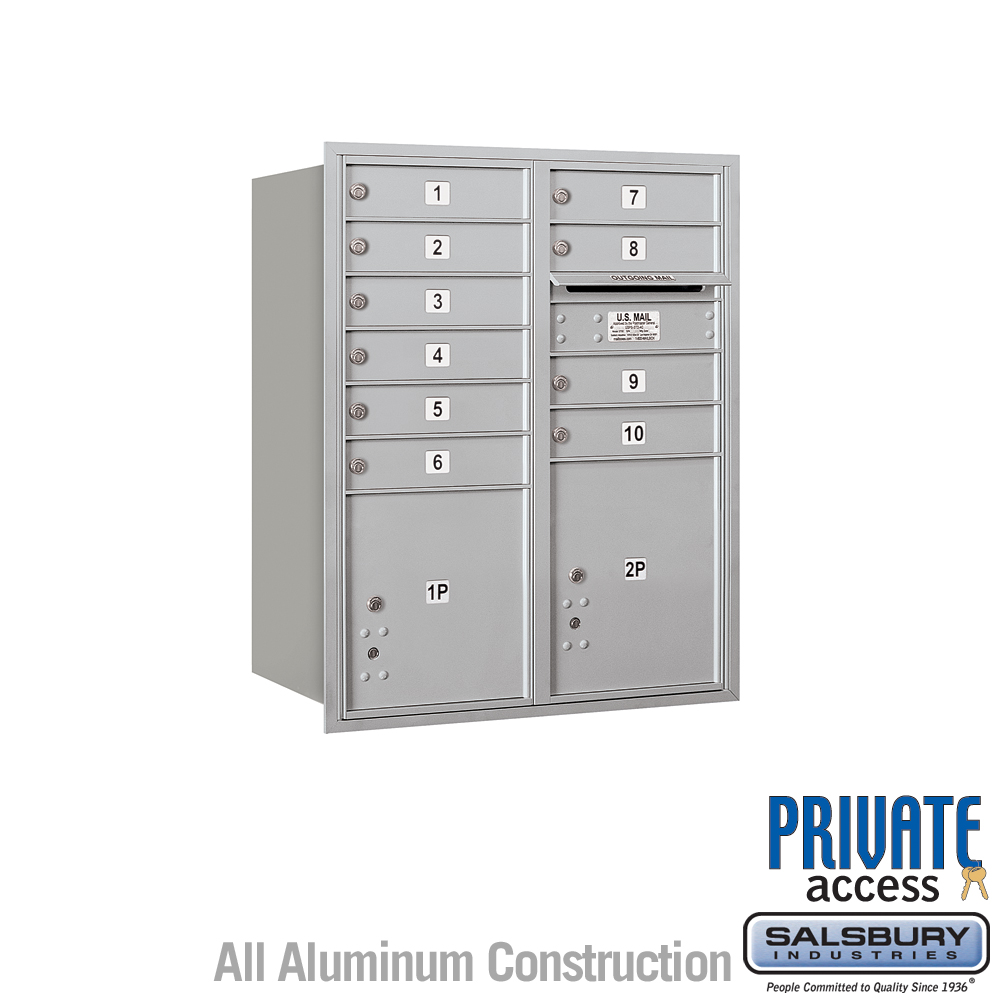 31.125 x 37.875 x 16.5 in. Recessed Mounted 4C Horizontal Mailbox - Rear Loading - Private Access, Aluminum