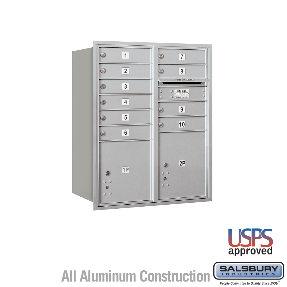 31.125 x 37.875 x 16.5 in. Recessed Mounted 4C Horizontal Mailbox - Rear Loading - USPS Access, Aluminum
