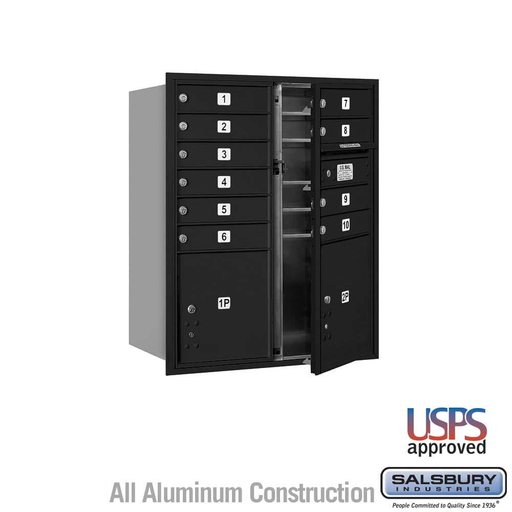 31.125 x 37.875 x 16.5 in. Recessed Mounted 4C Horizontal Mailbox - Front Loading - USPS Access, Black
