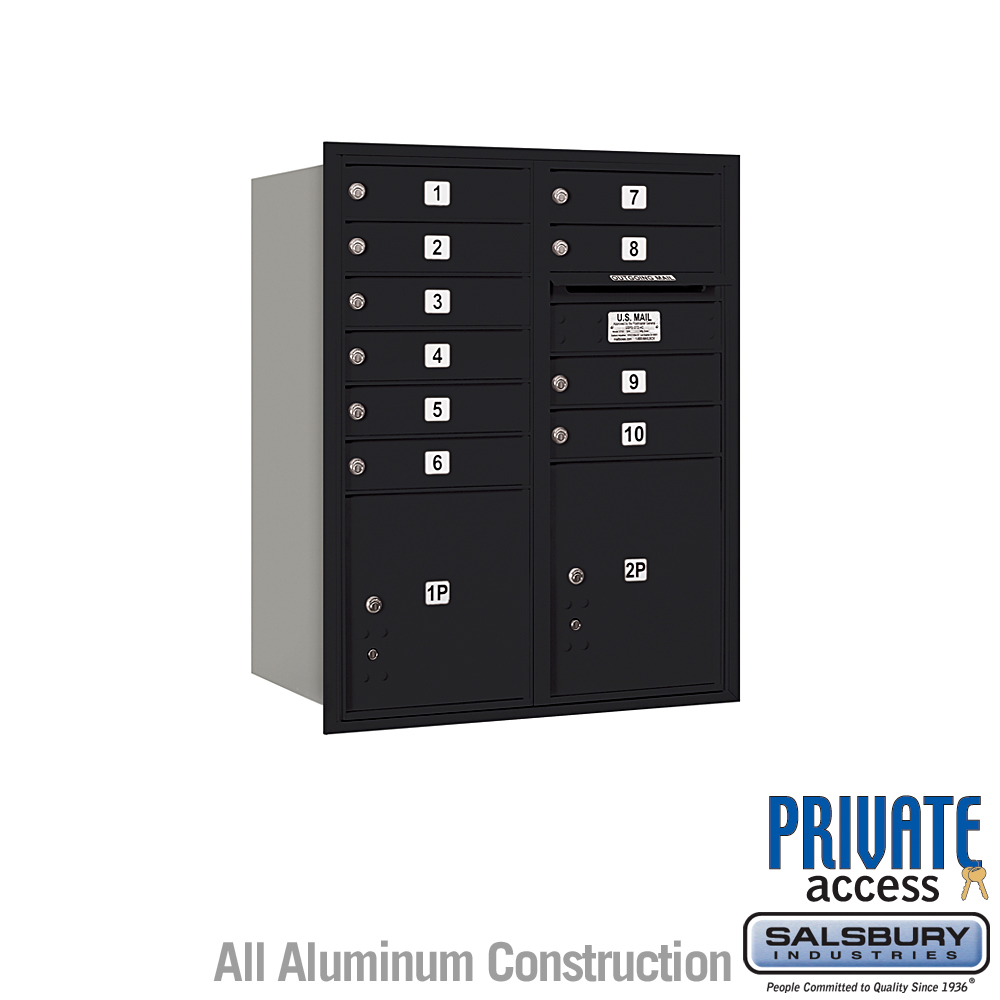 31.125 x 37.875 x 16.5 in. Recessed Mounted 4C Horizontal Mailbox - Rear Loading - Private Access, Black