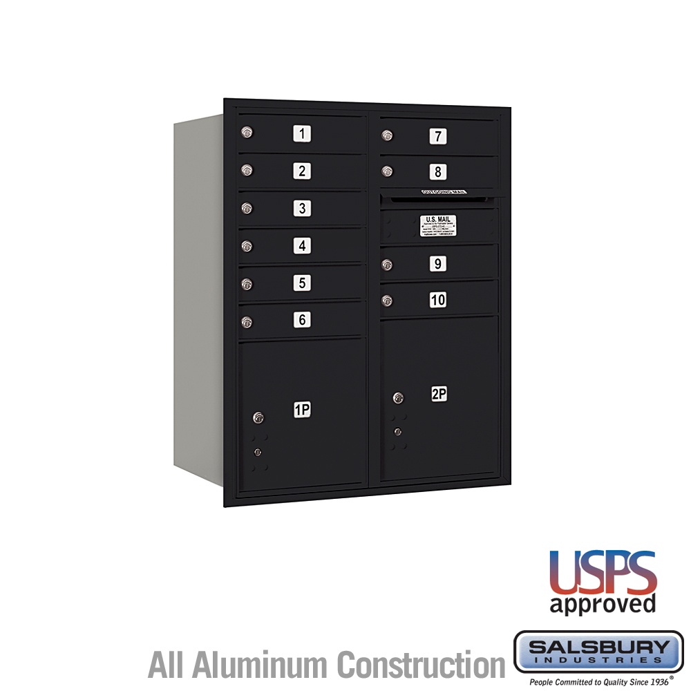 31.125 x 37.875 x 16.5 in. Recessed Mounted 4C Horizontal Mailbox - Rear Loading - USPS Access, Black