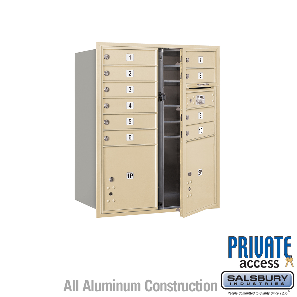 31.125 x 37.875 x 16.5 in. Recessed Mounted 4C Horizontal Mailbox - Front Loading - Private Access, Sandstone