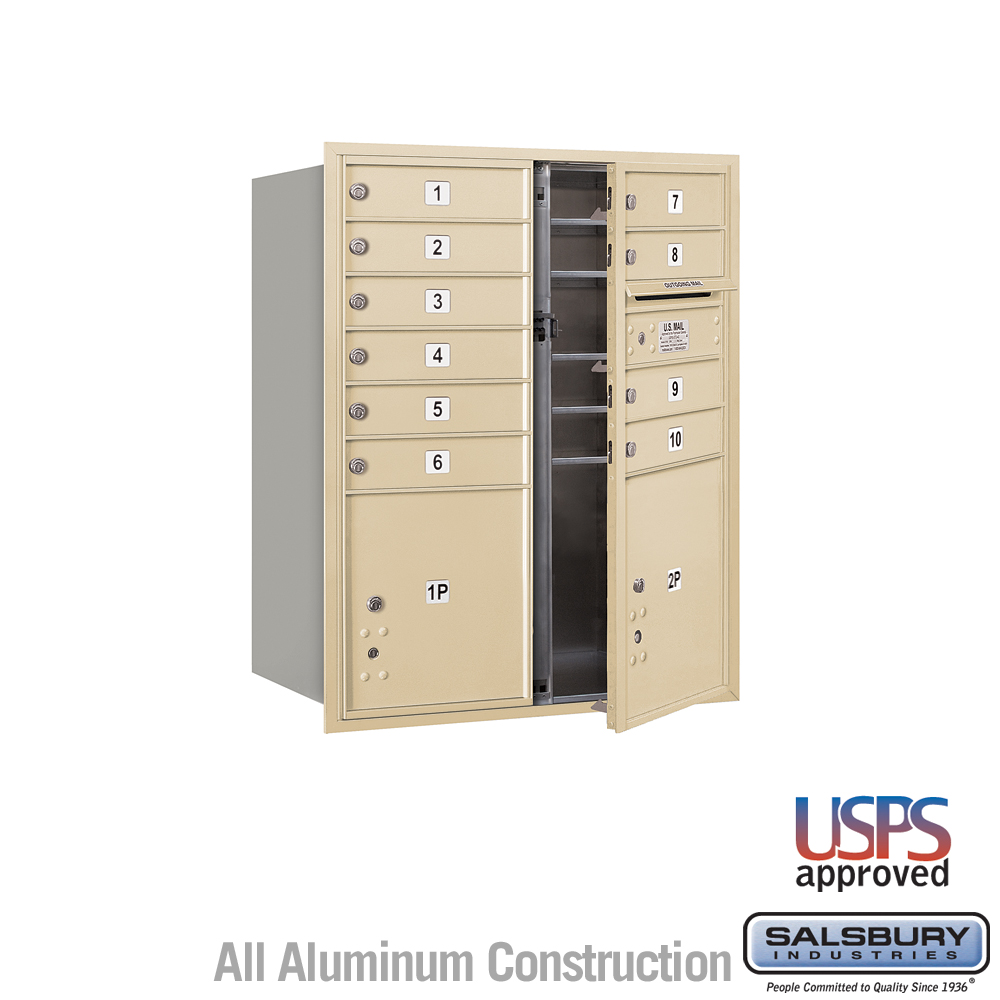 31.125 x 37.875 x 16.5 in. Recessed Mounted 4C Horizontal Mailbox - Front Loading - USPS Access, Sandstone