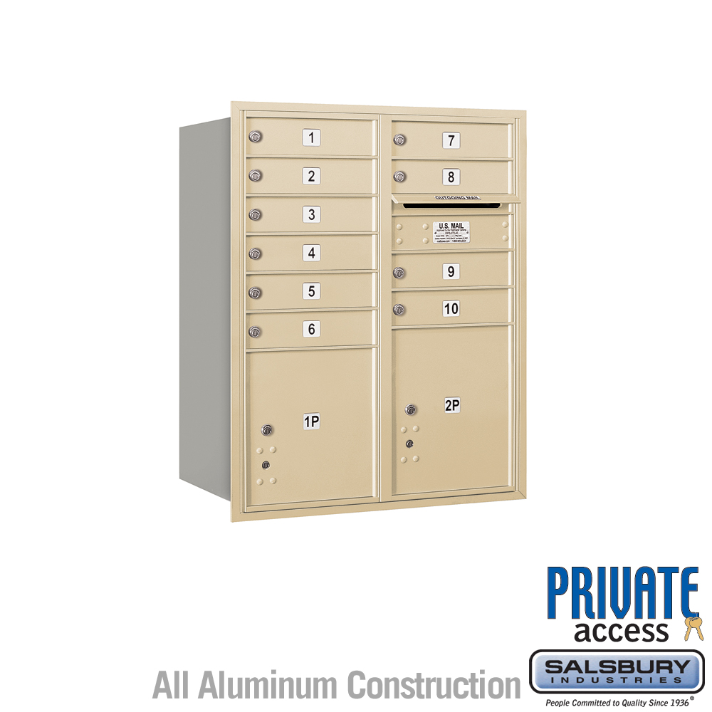 31.125 x 37.875 x 16.5 in. Recessed Mounted 4C Horizontal Mailbox - Rear Loading - Private Access, Sandstone