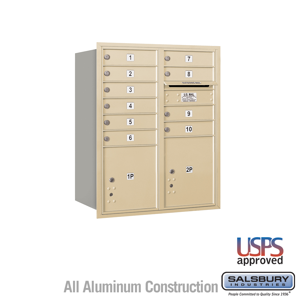 31.125 x 37.875 x 16.5 in. Recessed Mounted 4C Horizontal Mailbox - Rear Loading - USPS Access, Sandstone