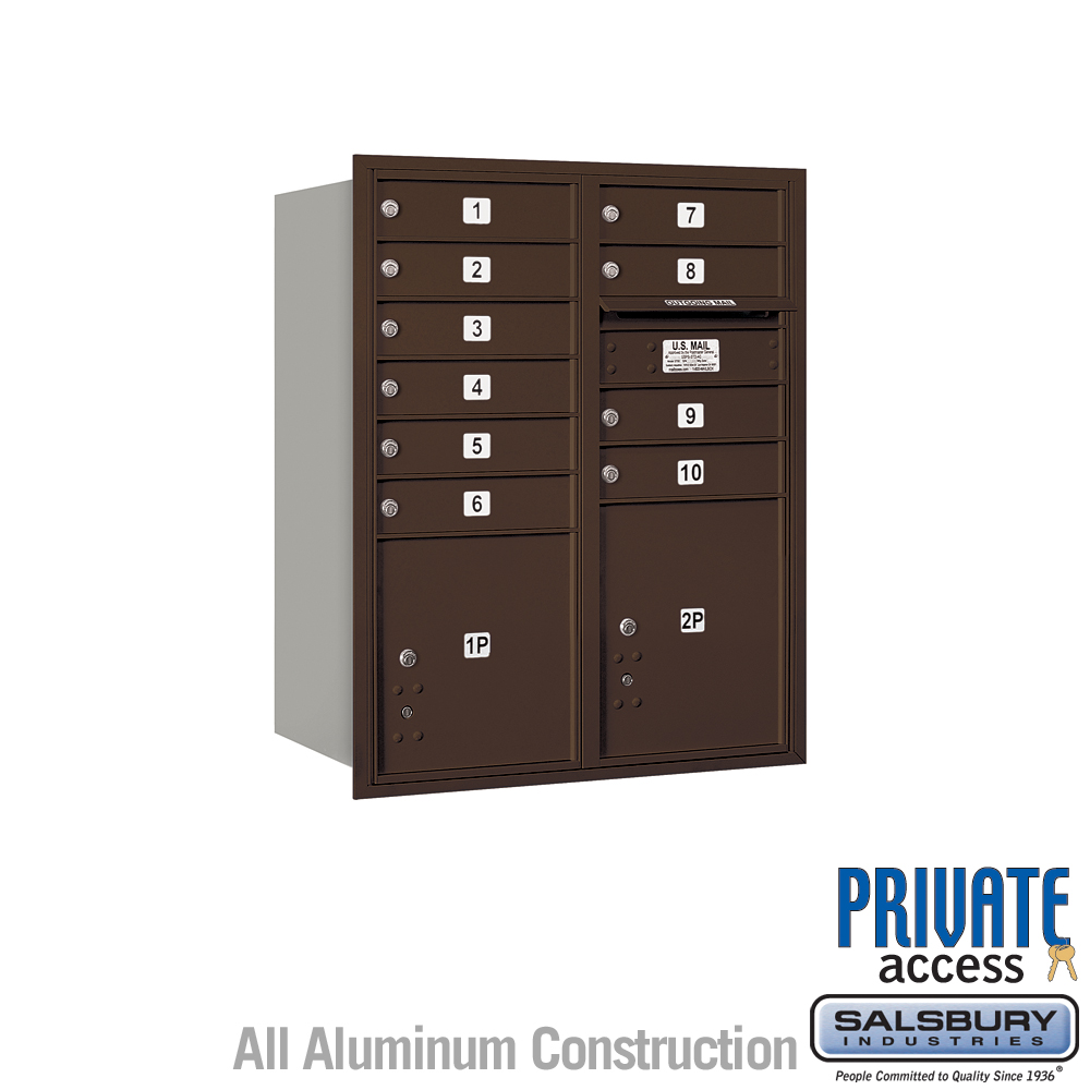 3710D-10ZRP 31.125 x 37.875 x 16.5 in. Recessed Mounted 4C Horizontal Mailbox - Rear Loading - Private Access, Bronze -  Salsbury Industries