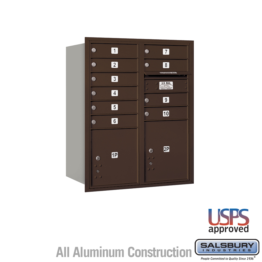 31.125 x 37.875 x 16.5 in. Recessed Mounted 4C Horizontal Mailbox - Rear Loading - USPS Access, Bronze