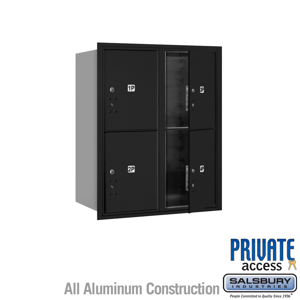 31.125 x 37.875 x 16.5 in. Recessed Mounted 4C Horizontal Mailbox - Front Loading - Private Access, Black