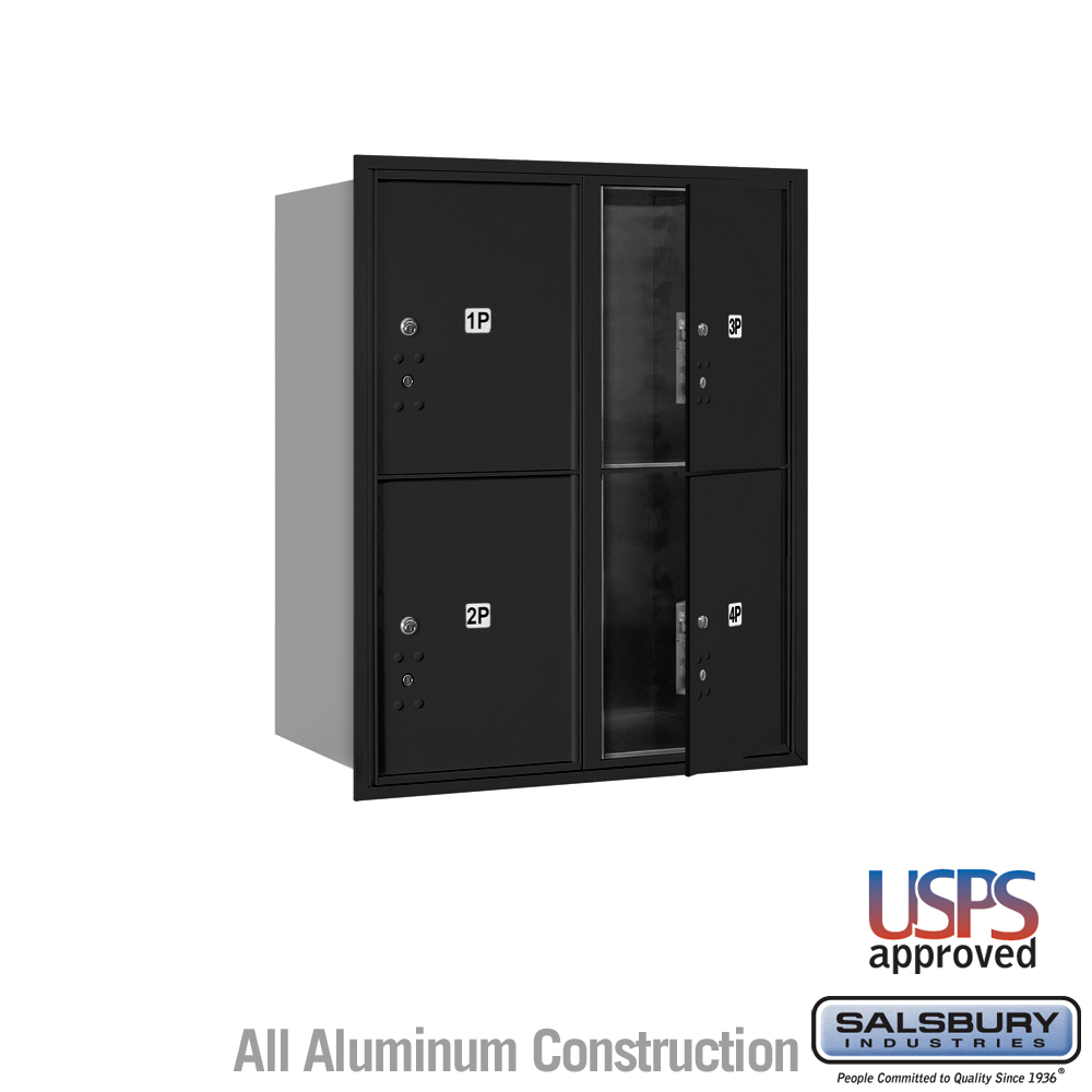 31.125 x 37.875 x 16.5 in. Recessed Mounted 4C Horizontal Mailbox - Front Loading - USPS Access, Black