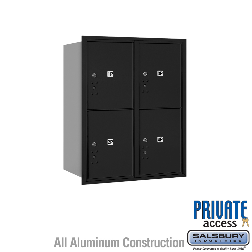 31.125 x 37.875 x 16.5 in. Recessed Mounted 4C Horizontal Mailbox - Rear Loading - Private Access, Black
