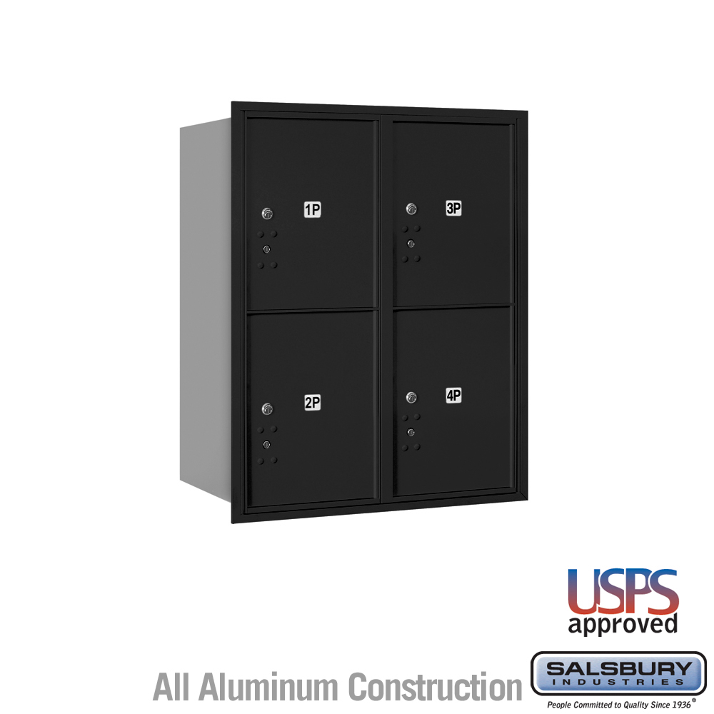 31.125 x 37.875 x 16.5 in. Recessed Mounted 4C Horizontal Mailbox - Rear Loading - USPS Access, Black
