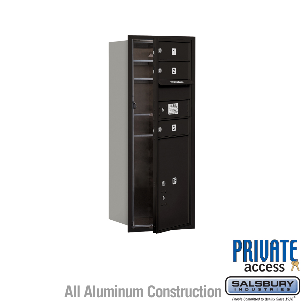 17 x 37.875 x 16.5 in. Recessed Mounted 4C Horizontal Mailbox - Front Loading - Private Access, Black
