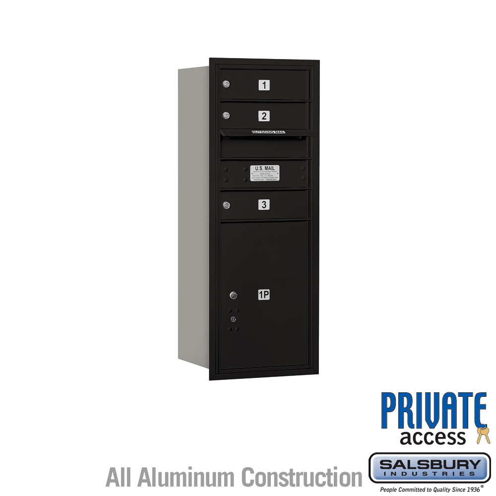 17 x 37.875 x 16.5 in. Recessed Mounted 4C Horizontal Mailbox - Rear Loading - Private Access, Black