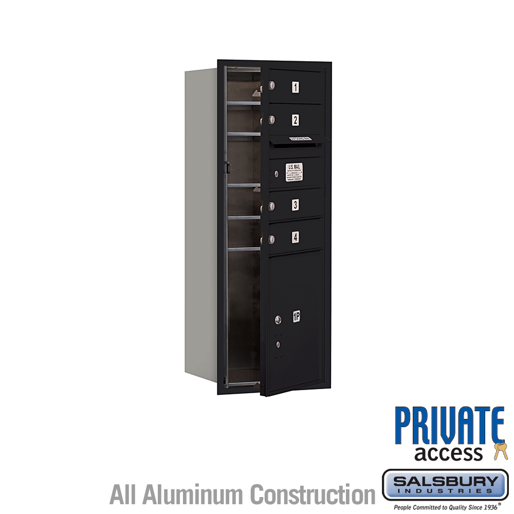 17 x 37.875 x 16.5 in. Recessed Mounted 4C Horizontal Mailbox - Front Loading - Private Access, Black