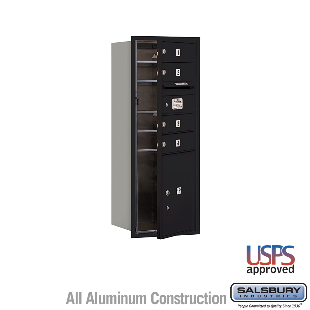17 x 37.875 x 16.5 in. Recessed Mounted 4C Horizontal Mailbox - Front Loading - USPS Access, Black