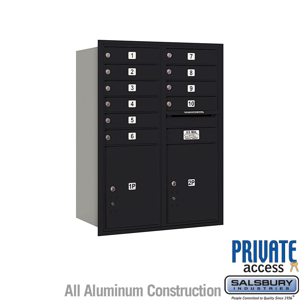 31.125 x 41.375 x 16.5 in. Recessed Mounted 4C Horizontal Mailbox - Rear Loading - Private Access, Black