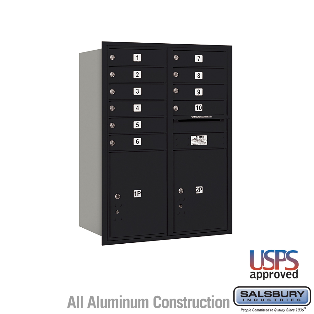 31.125 x 41.375 x 16.5 in. Recessed Mounted 4C Horizontal Mailbox - Rear Loading - USPS Access, Black