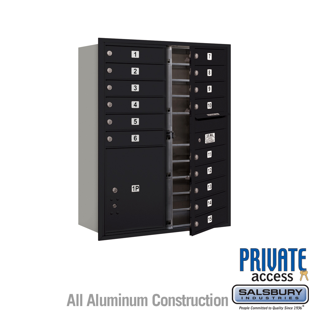 31.125 x 41.375 x 16.5 in. Recessed Mounted 4C Horizontal Mailbox - Front Loading - Private Access, Black