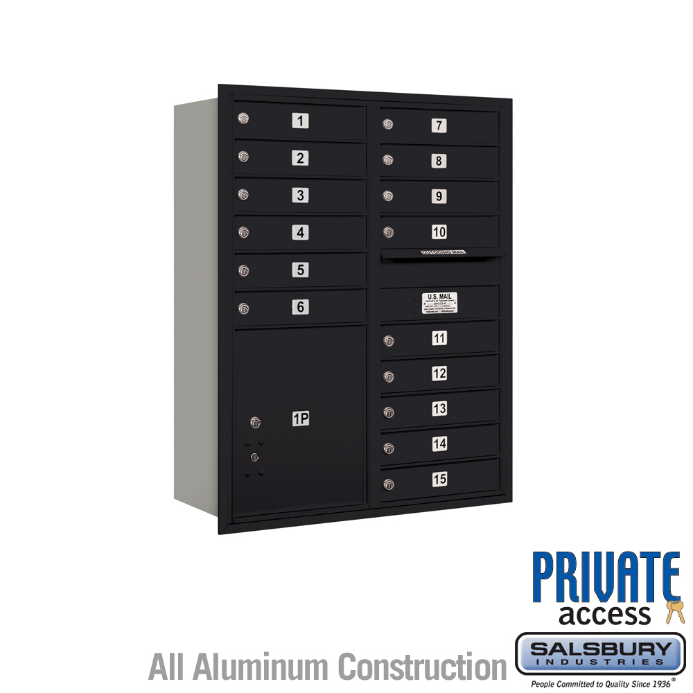 31.125 x 41.375 x 16.5 in. Recessed Mounted 4C Horizontal Mailbox - Rear Loading - Private Access, Black