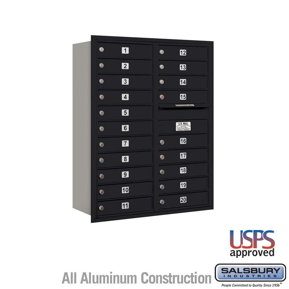 31.125 x 41.375 x 16.5 in. Recessed Mounted 4C Horizontal Mailbox - Rear Loading - USPS Access, Black