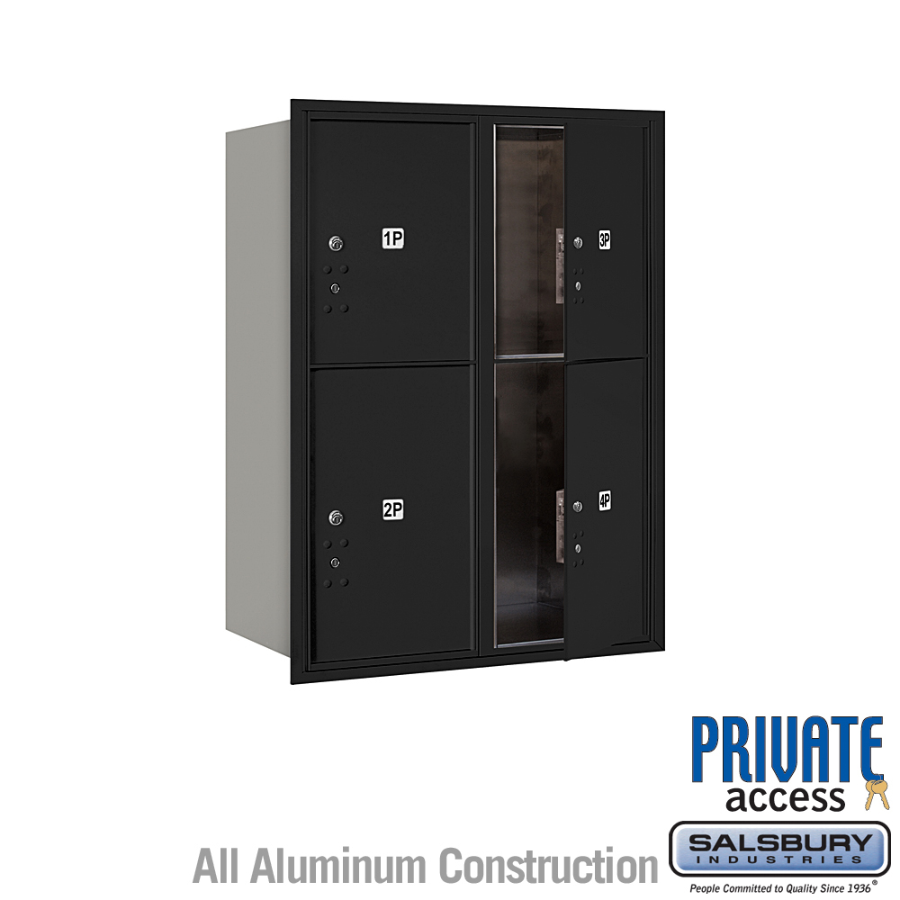 31.125 x 41.375 x 16.5 in. Recessed Mounted 4C Horizontal Mailbox - Front Loading - Private Access, Black