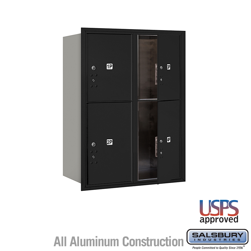 31.125 x 41.375 x 16.5 in. Recessed Mounted 4C Horizontal Mailbox - Front Loading - USPS Access, Black