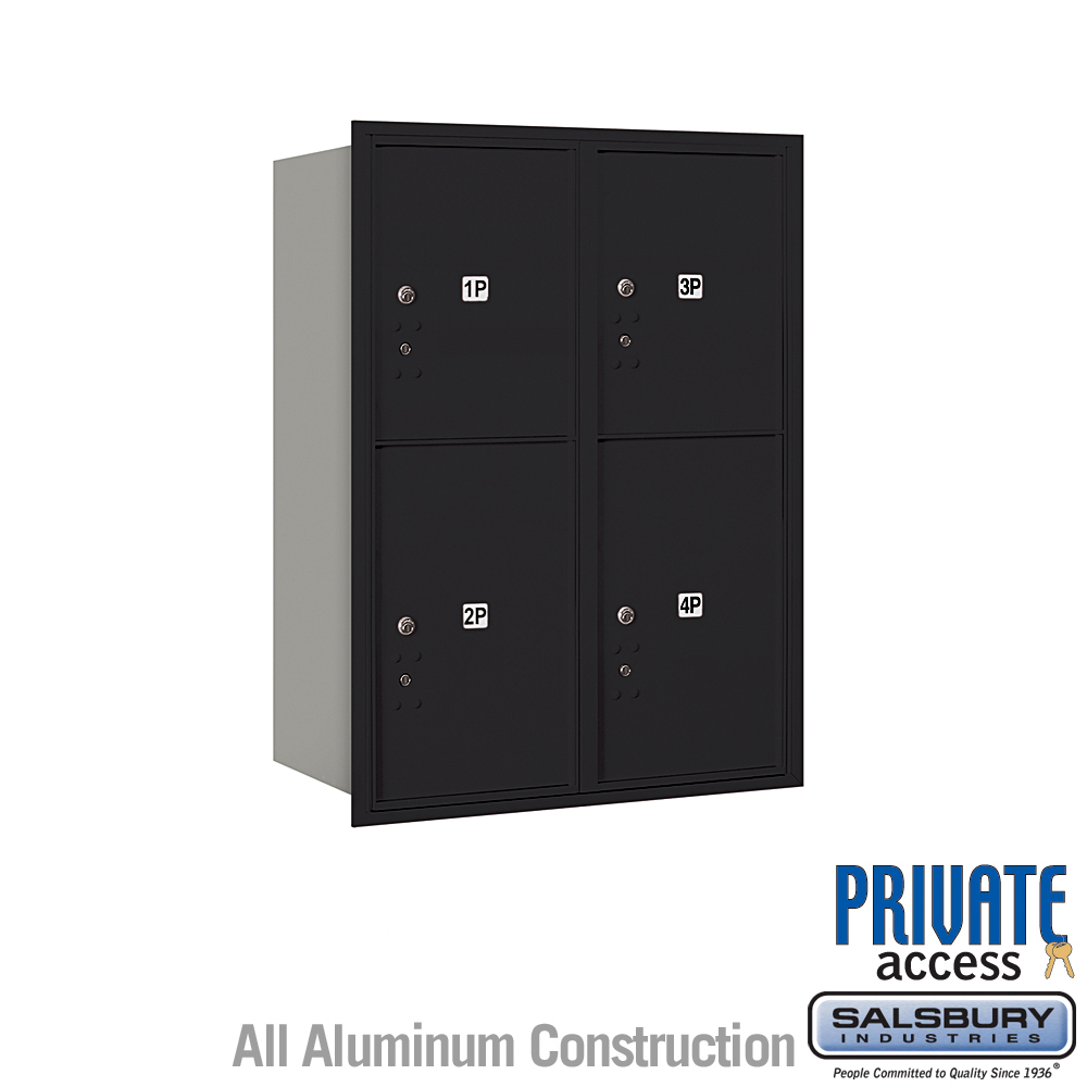 31.125 x 41.375 x 16.5 in. Recessed Mounted 4C Horizontal Mailbox - Rear Loading - Private Access, Black