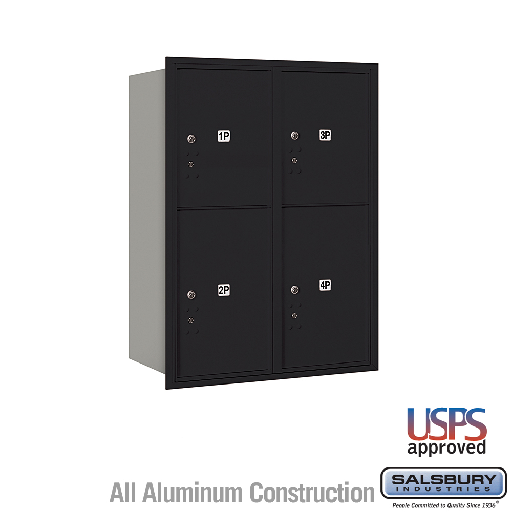 31.125 x 41.375 x 16.5 in. Recessed Mounted 4C Horizontal Mailbox - Rear Loading - USPS Access, Black