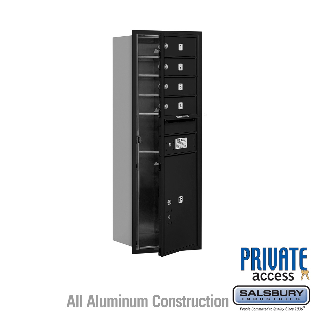 17 x 41.375 x 16.5 in. Recessed Mounted 4C Horizontal Mailbox - Front Loading - Private Access, Black