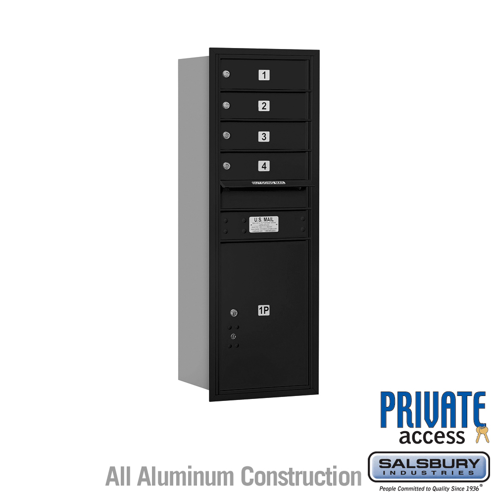 17 x 41.375 x 16.5 in. Recessed Mounted 4C Horizontal Mailbox - Rear Loading - Private Access, Black