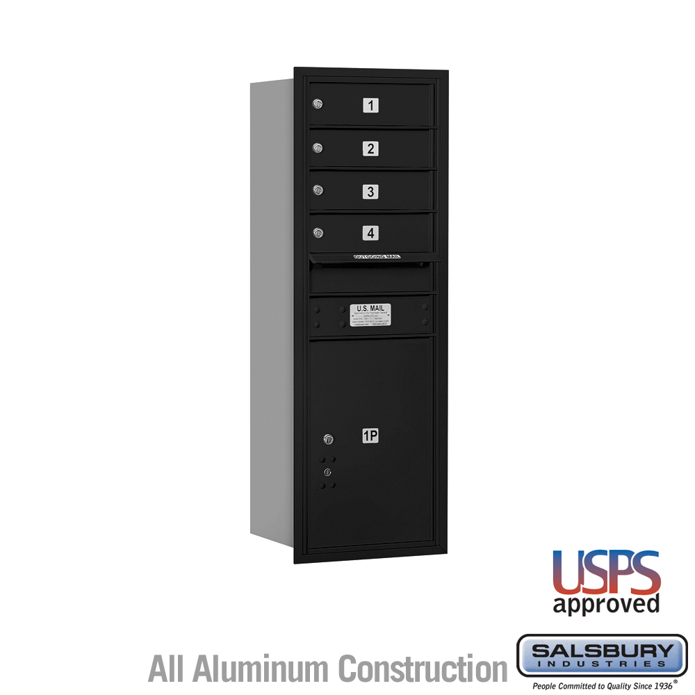 17 x 41.375 x 16.5 in. Recessed Mounted 4C Horizontal Mailbox - Rear Loading - USPS Access, Black