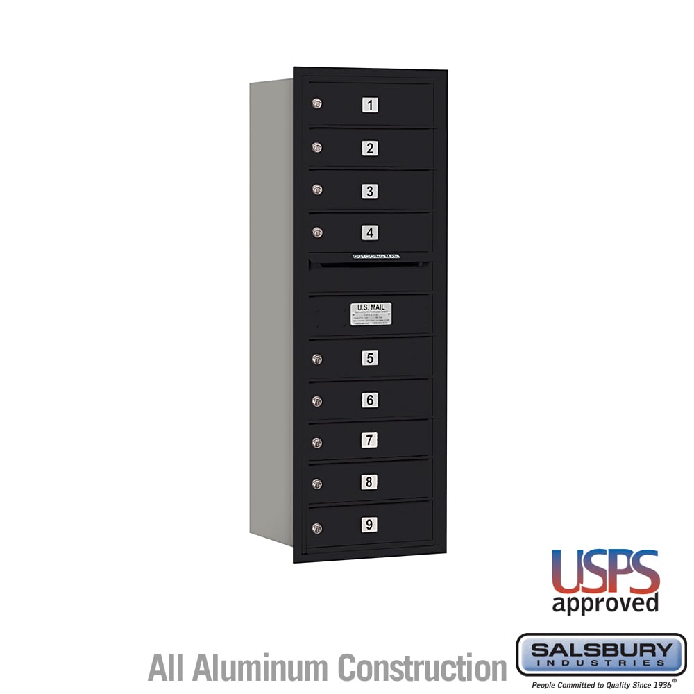 17 x 41.375 x 16.5 in. Recessed Mounted 4C Horizontal Mailbox - Rear Loading - USPS Access, Black
