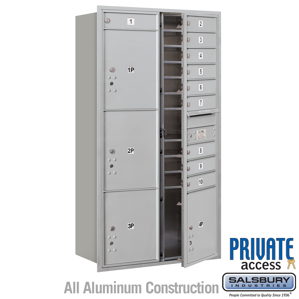 31.125 x 57.125 x 16.5 in. Recessed Mounted 4C Horizontal Mailbox - Front Loading - Private Access, Aluminum