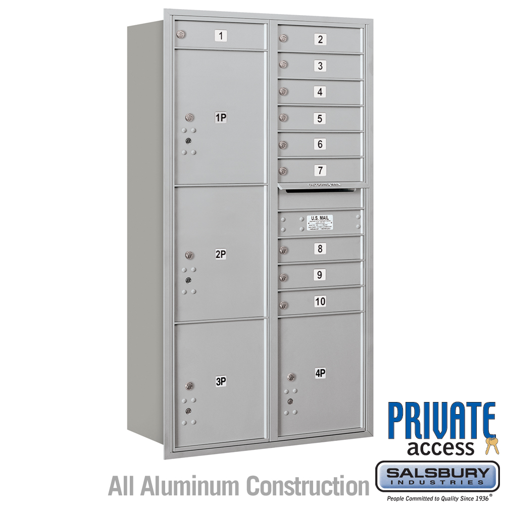 3716D-10ARP 31.125 x 57.125 x 16.5 in. Recessed Mounted 4C Horizontal Mailbox - Rear Loading - Private Access, Aluminum