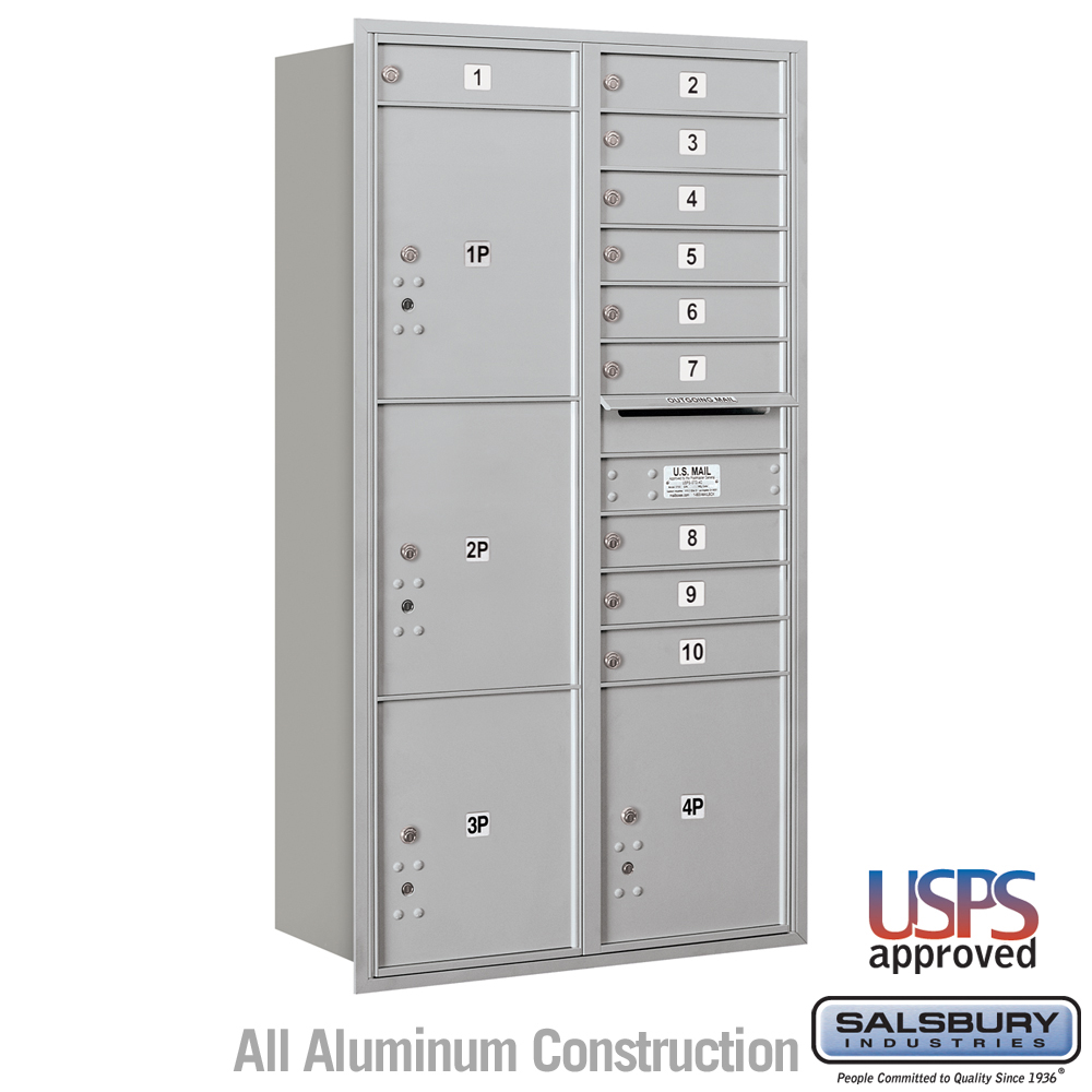 31.125 x 57.125 x 16.5 in. Recessed Mounted 4C Horizontal Mailbox - Rear Loading - USPS Access, Aluminum