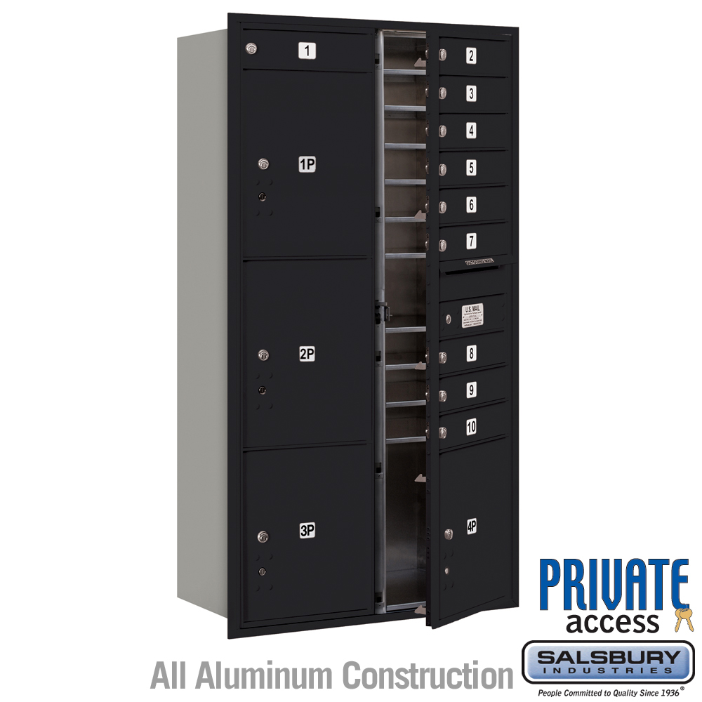 31.125 x 57.125 x 16.5 in. Recessed Mounted 4C Horizontal Mailbox - Front Loading - Private Access, Black