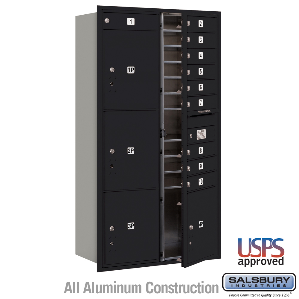 31.125 x 57.125 x 16.5 in. Recessed Mounted 4C Horizontal Mailbox - Front Loading - USPS Access, Black