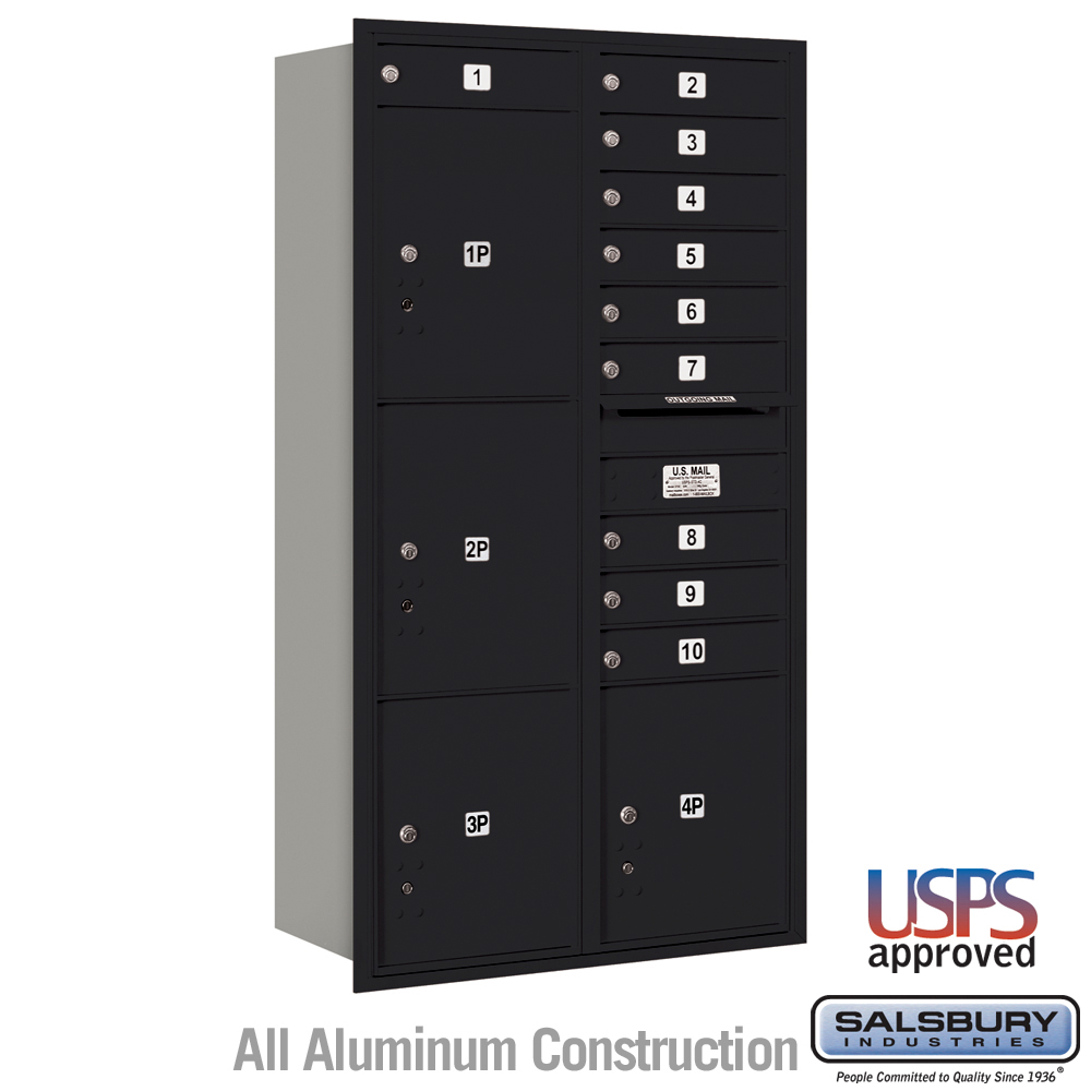 31.125 x 57.125 x 16.5 in. Recessed Mounted 4C Horizontal Mailbox - Rear Loading - USPS Access, Black