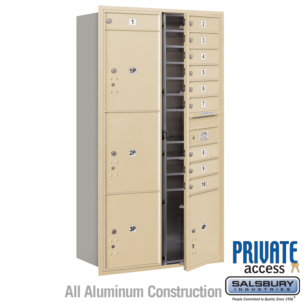 31.125 x 57.125 x 16.5 in. Recessed Mounted 4C Horizontal Mailbox - Front Loading - Private Access, Sandstone