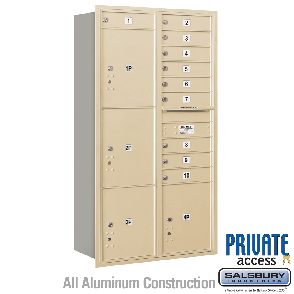 3716D-10SRP 31.125 x 57.125 x 16.5 in. Recessed Mounted 4C Horizontal Mailbox - Rear Loading - Private Access, Sandstone