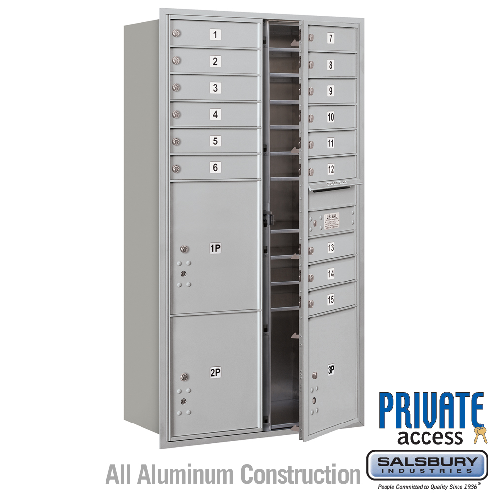 31.125 x 57.125 x 16.5 in. Recessed Mounted 4C Horizontal Mailbox - Front Loading - Private Access, Aluminum