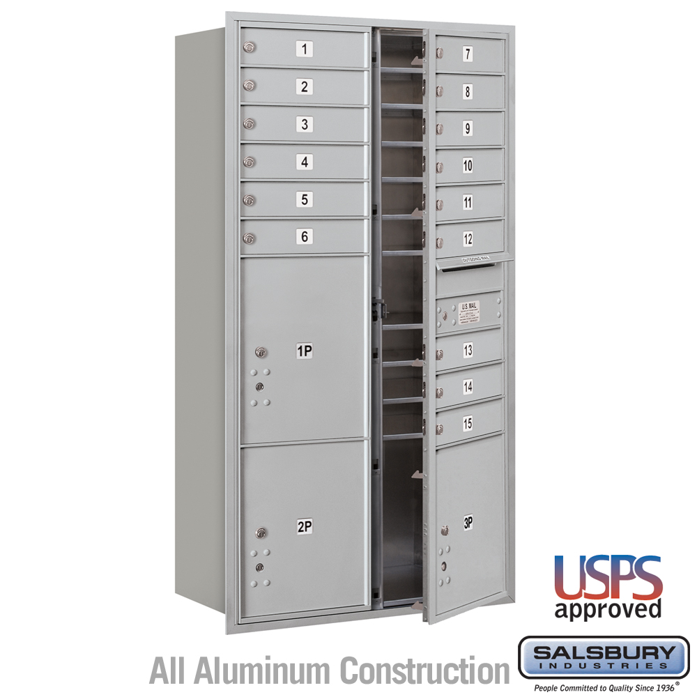31.125 x 57.125 x 16.5 in. Recessed Mounted 4C Horizontal Mailbox - Front Loading - USPS Access, Aluminum