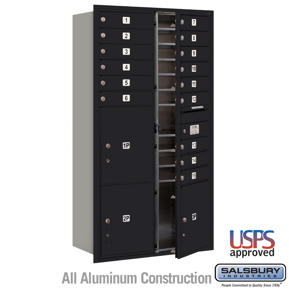 31.125 x 57.125 x 16.5 in. Recessed Mounted 4C Horizontal Mailbox - Front Loading - USPS Access, Black