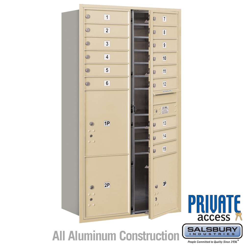31.125 x 57.125 x 16.5 in. Recessed Mounted 4C Horizontal Mailbox - Front Loading - Private Access, Sandstone