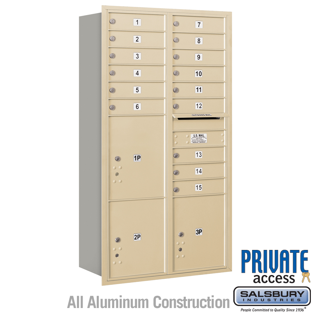31.125 x 57.125 x 16.5 in. Recessed Mounted 4C Horizontal Mailbox - Rear Loading - Private Access, Sandstone