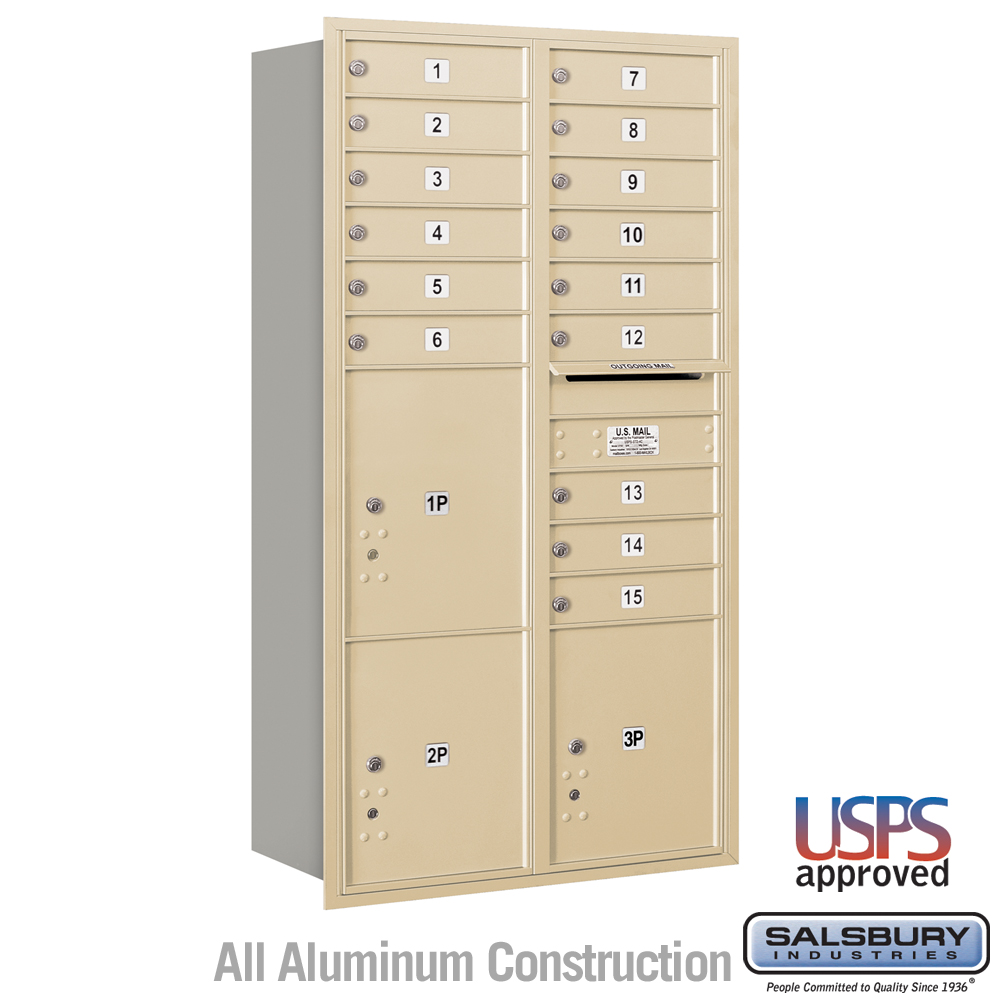 3716D-15SRU 31.125 x 57.125 x 16.5 in. Recessed Mounted 4C Horizontal Mailbox - Rear Loading - USPS Access, Sandstone