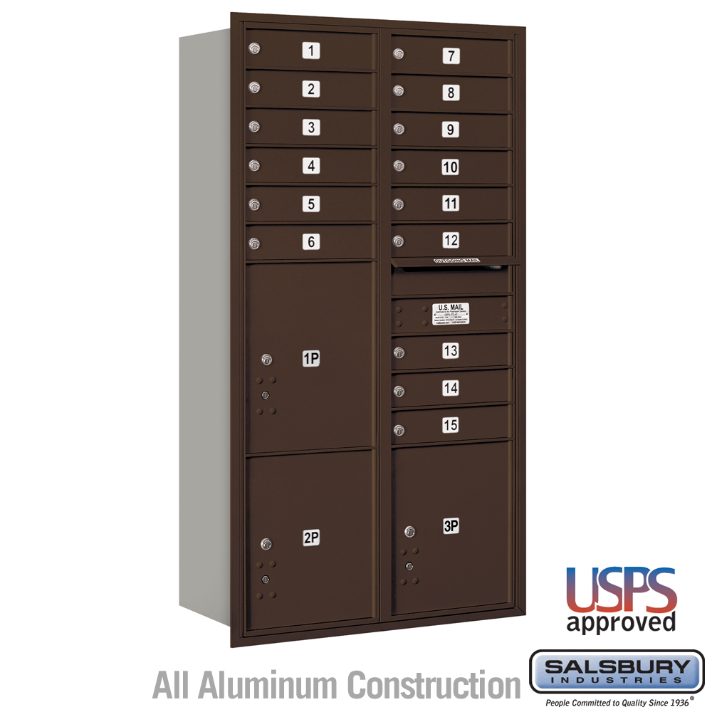 31.125 x 57.125 x 16.5 in. Recessed Mounted 4C Horizontal Mailbox - Rear Loading - USPS Access, Bronze