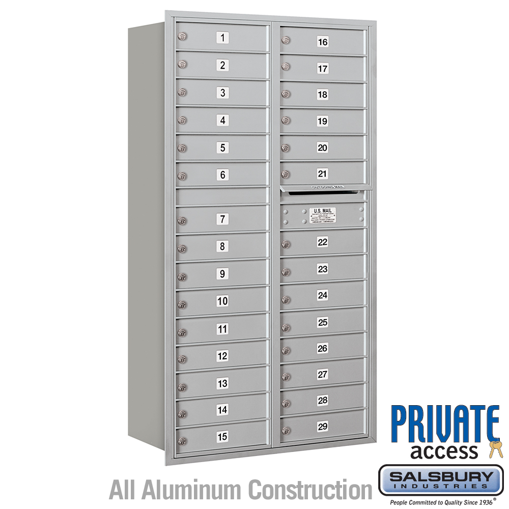 3716D-29ARP 31.125 x 57.125 x 16.5 in. Recessed Mounted 4C Horizontal Mailbox - Rear Loading - Private Access, Aluminum