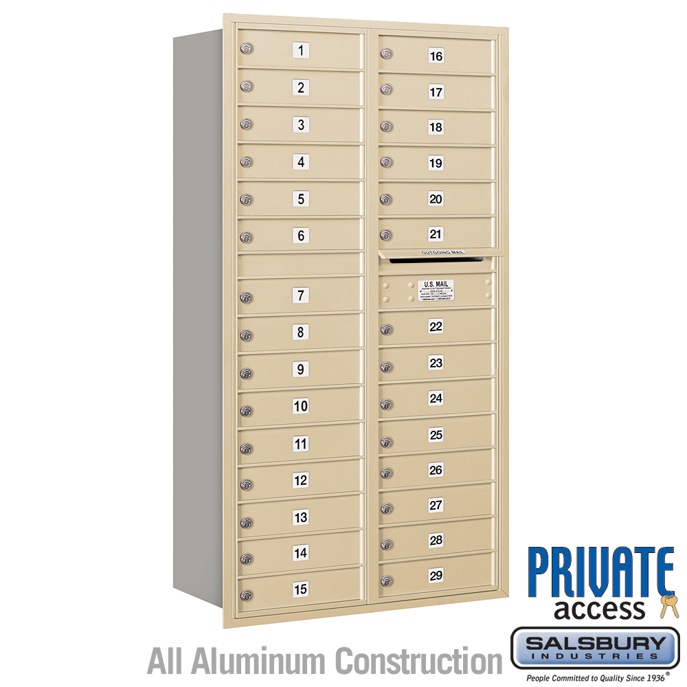 31.125 x 57.125 x 16.5 in. Recessed Mounted 4C Horizontal Mailbox - Rear Loading - Private Access, Sandstone