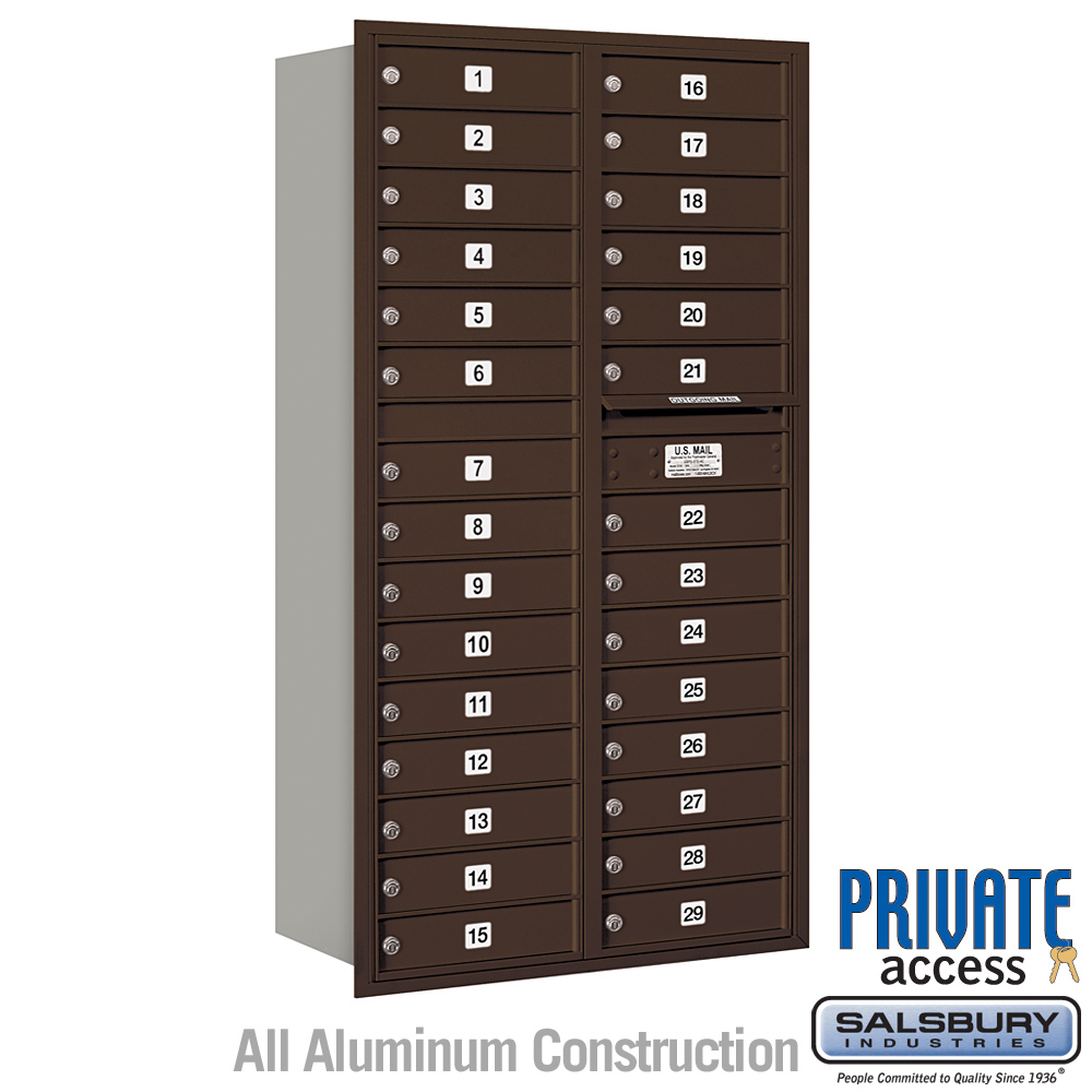 31.125 x 57.125 x 16.5 in. Recessed Mounted 4C Horizontal Mailbox - Rear Loading - Private Access, Bronze